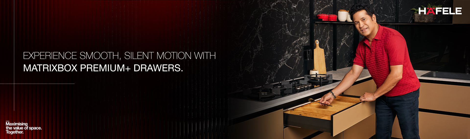 Häfele B2C website header banner with lighting, surface, and hardware elements