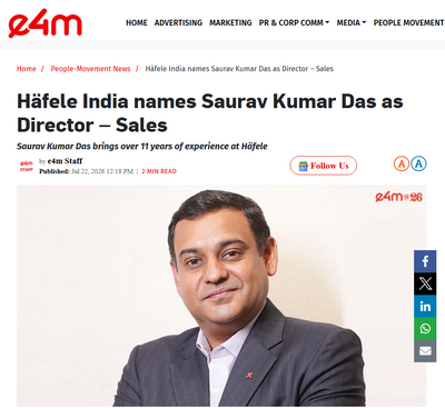 Häfele India names Saurav Kumar Das as Director – Sales