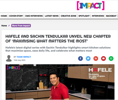 Hafele and Sachin Tendulkar Unveil New Chapter of ‘Maximising What Matters the Most’