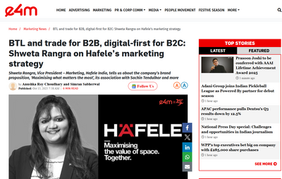 BTL and trade for B2B, digital-first for B2C: Shweta Rangra on Hafele’s marketing strategy