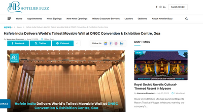 Hafele India Delivers World’s Tallest Movable Wall at ONGC Convention & Exhibition Centre, Goa