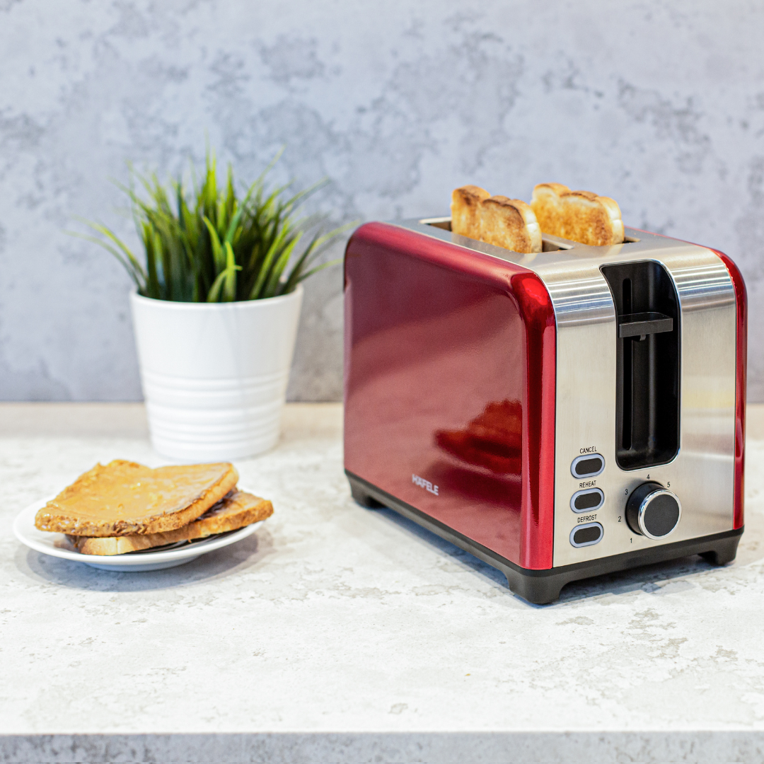 Red Strong Toaster Häfele Amber Electric Toaster – 2 or 4 Slot, Reheat & Defrost